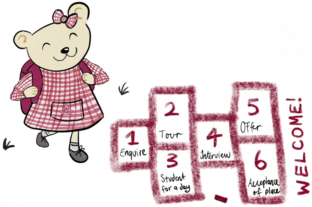 School mascot walking to Hopscotch with has the 6 steps of enrolment